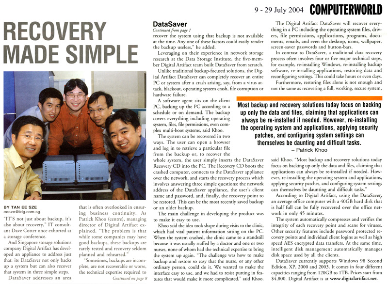 Recovery Made Simple <br/> Computerworld Singapore, 7 July 2004